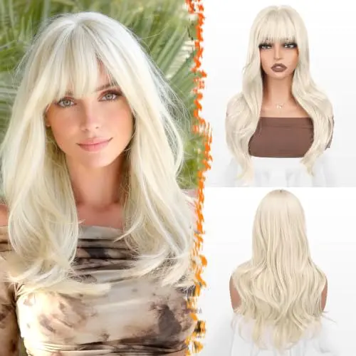 BARSDAR 20 inch layered synthetic wig in platinum blonde with feathered bangs