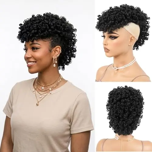 Rafabcici curly mohawk afro puff wig in natural black