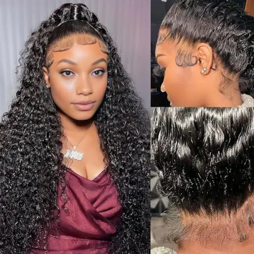 Pizazz Hidden Strap 360 Full Lace Frontal Wigs Human Hair Pre Plucked Pre Bleached Water Wave