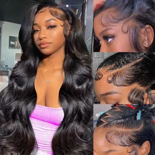 Sungirl 13x6 body wave human hair wig in natural black 20 inch
