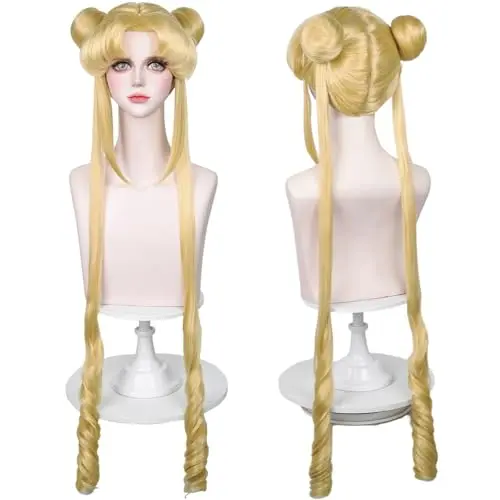 Wiggy Mermaid long blonde curly cosplay wig with bun cap