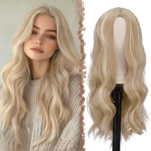 Feshfen 24-inch dirty blonde wavy wig