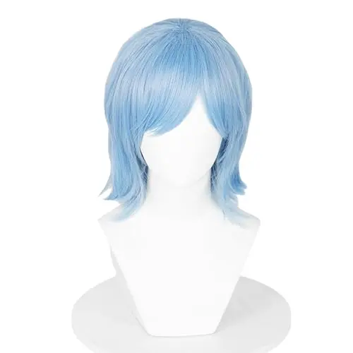 Blue short fluffy layered spiky cosplay wig with cap