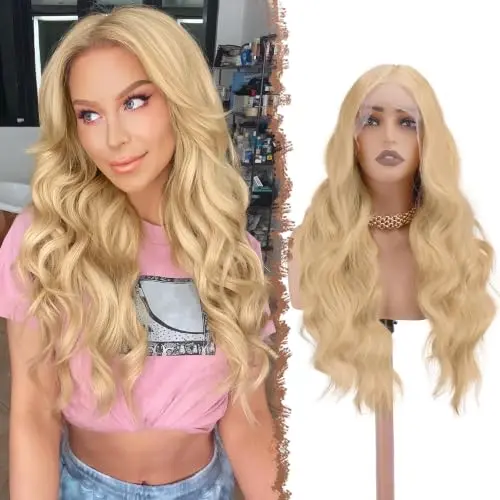 FESHFEN 13x5x1 HD lace front wavy wig in blonde