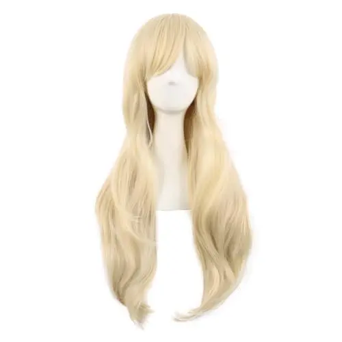 MapofBeauty 28 Inch Side Bangs Long Curly Wig in Mixed Blonde