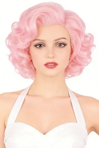 LeMarnia short curly pink vintage wig with voluminous waves
