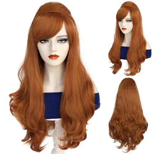 Long wavy brown copper beehive wig with big bouffant