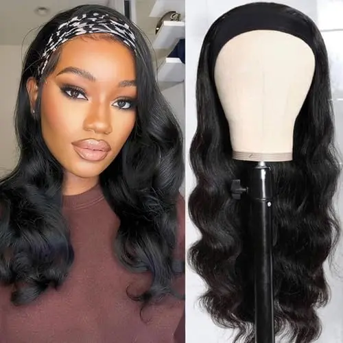 14 inch body wave human hair headband wig with bohemian style and natural colour