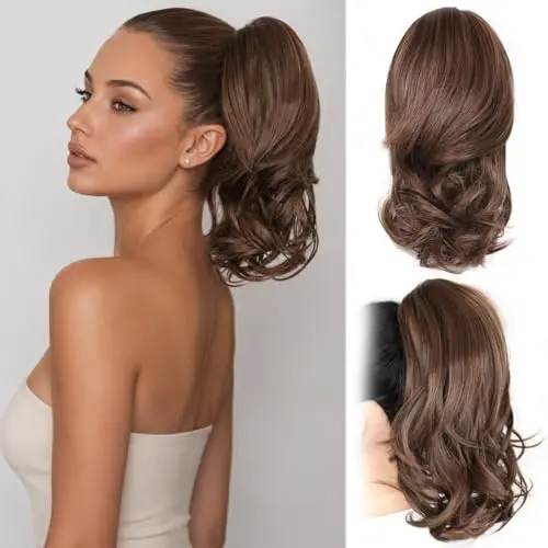 ZQIAN BEAUTY medium brown honey blonde claw clip curly ponytail extension