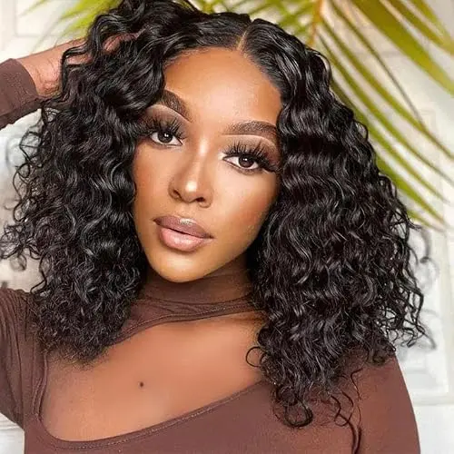 Dowstalgirl 13x4 lace front deep wave bob wig in black