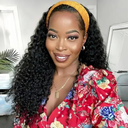 CUUYUN 22 inch kinky curly human hair headband wig