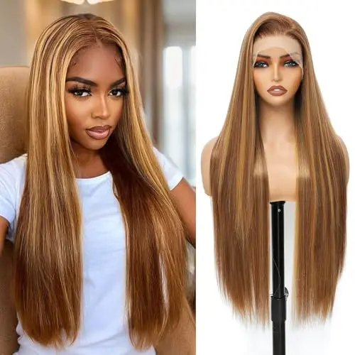 Geogroket 13x6 transparent lace front wig in 4/27 straight style