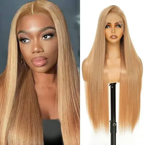 Geogroket 13x6 straight lace frontal wig in honey blonde, long length with transparent lace