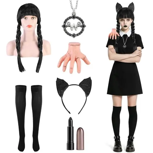 LFUTARI gothic black braided wig set