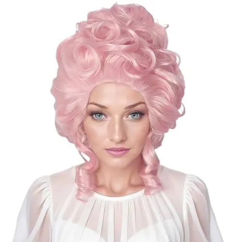 Linfairy Curly Halloween Cosplay Wig From The 18th Century In Victorian Style Pink