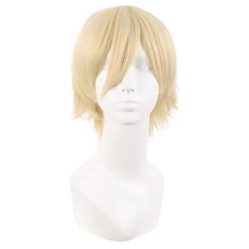 MapofBeauty 12 inch mixed blonde straight side bangs wig