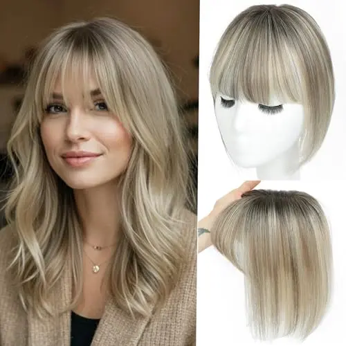 Lagomance 100% real human hair topper with bangs and Swiss lace base in ombre light brown