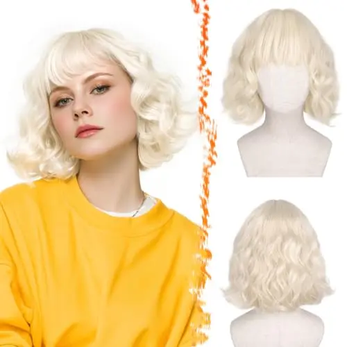 BARSDAR platinum blonde French bob wig with soft waves and bangs