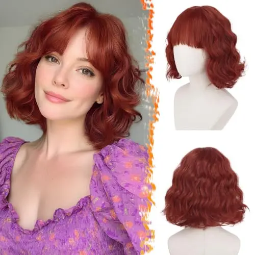BARSDAR 12-inch copper red French bob wig