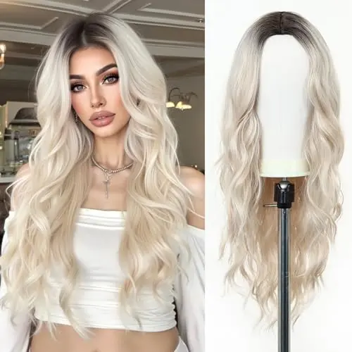 Esmee 24 inch platinum blonde wavy synthetic wig