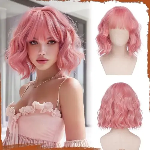 Sofeiyan cotton candy pink wavy bob wig with bangs