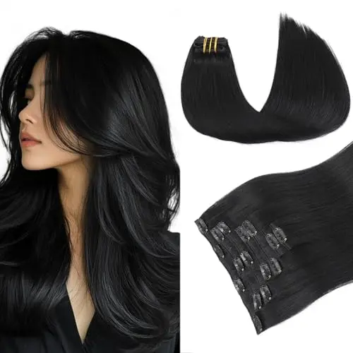 Pinkpearl 16-inch jet black clip-in human hair extensions