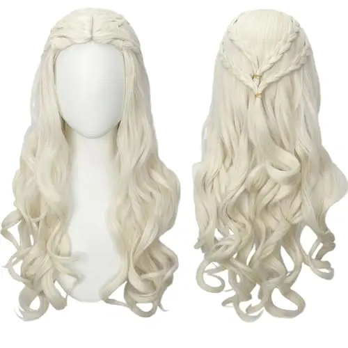Linfairy golden curly wavy braided wig