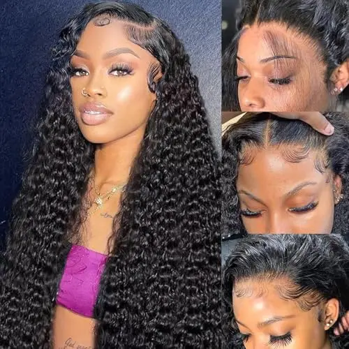 13x6 Deep Wave Lace Front Wigs Human Hair 22 Inch HD Lace Deep Curly Wig