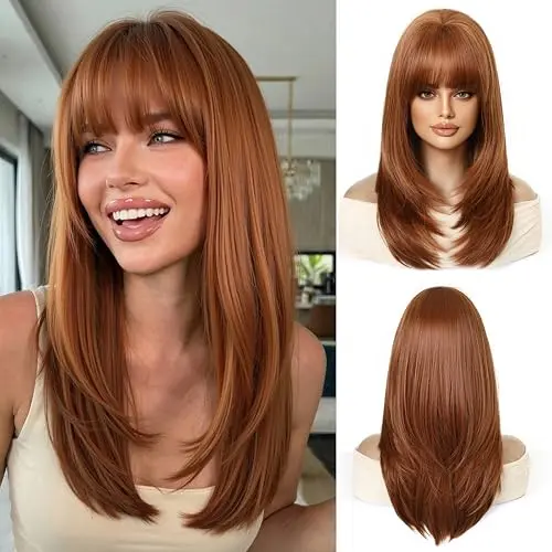 OUFEI Copper Brown Bangs Straight Wig