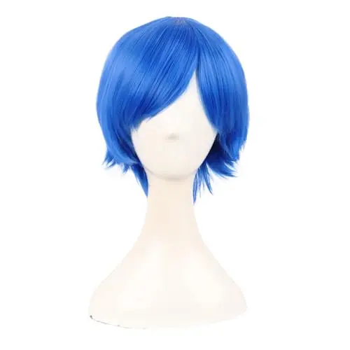 MapofBeauty 12-inch straight bright blue wig with side bangs