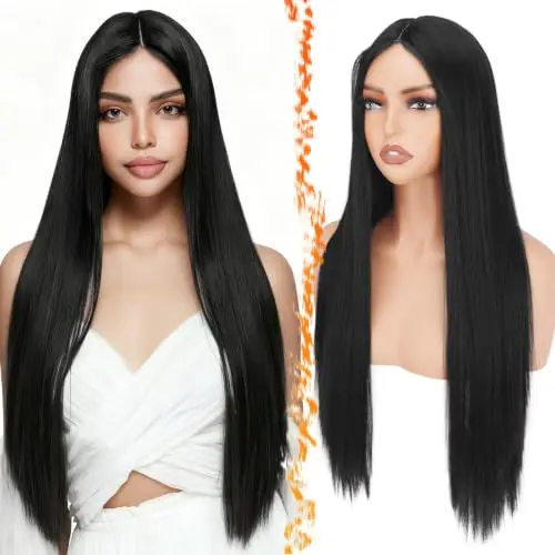 BARSDAR 30 inch straight black lace front wig