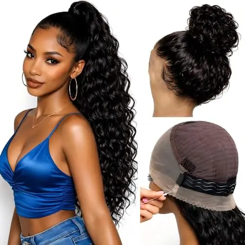 Tunfine 360 full lace deep wave wig in natural black