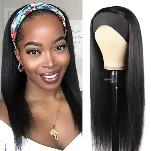 14 inch straight human hair headband wig in natural colour with glueless design