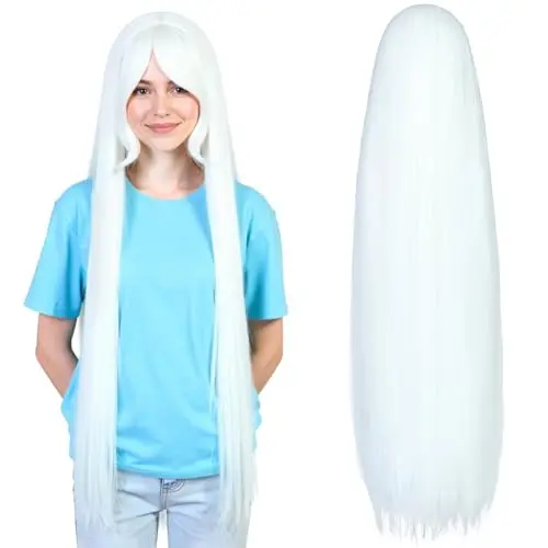 Anogol long straight white wig with bangs