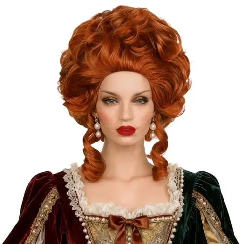 Aicos Ladies Brown Curly Wig for Women 18th Century Costume Wig Updo Halloween Cosplay