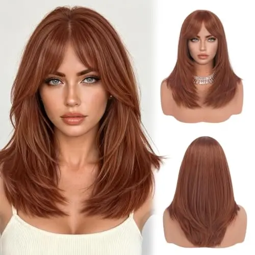 Sofeiyan 16-Inch Copper Red Layered Straight Wig