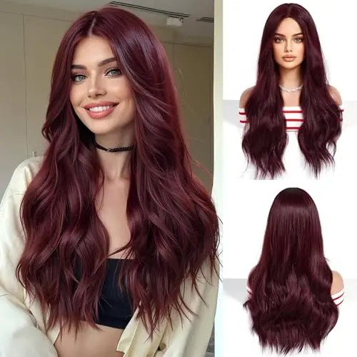 OUFEI long wavy wine red wig