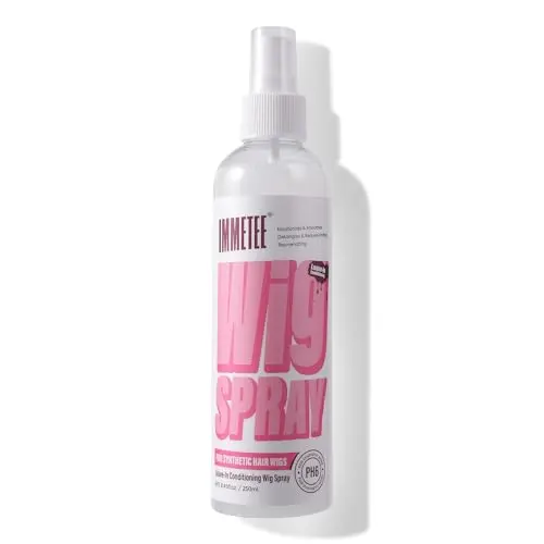 immetee Synthetic Wig Leave-In Conditioner Spray bottle on white background