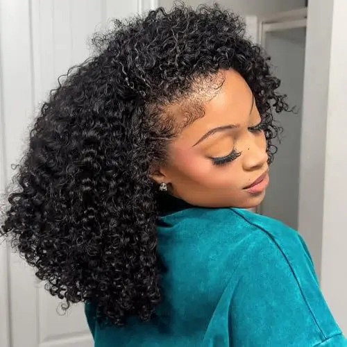 Dowstalgirl 14 Inch Kinky Curly Half Wig Human Hair Drawstring