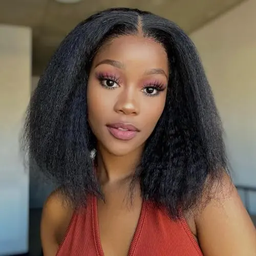 Fereowth 14-inch kinky straight human hair lace frontal wig