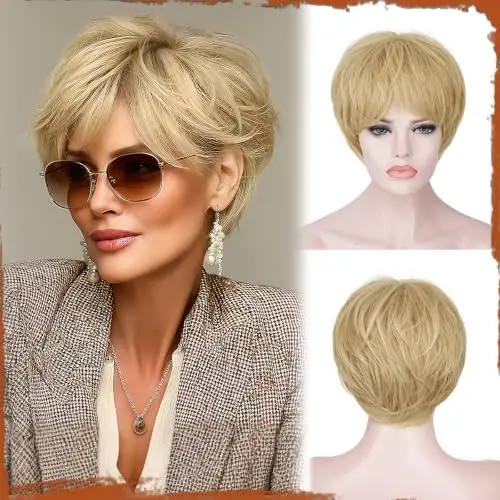 Sofeiyan light blonde layered pixie wig with fluffy bangs