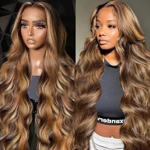 XSY 28 inch highlighted ombre honey blonde body wave 13x4 HD lace front human hair wig
