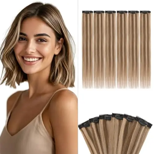 Benehair clip-in hair extensions in medium brown with dark blonde