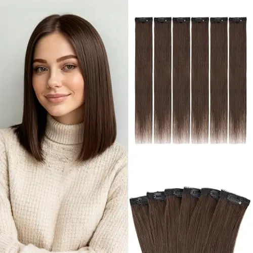 Benehair 6-piece 10-inch clip-in human hair extensions in dark brown