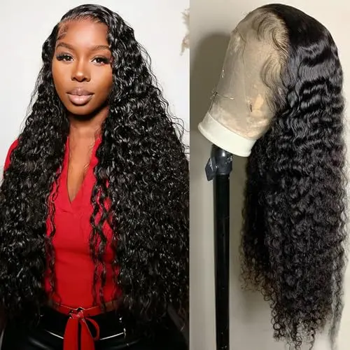 LJZYW 13x4 lace front deep wave wig pre-plucked hairline with baby hair natural colour