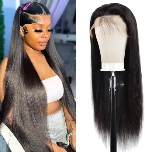 NIHAAMIER 22 inch 13x6 HD lace front straight human hair wig in black