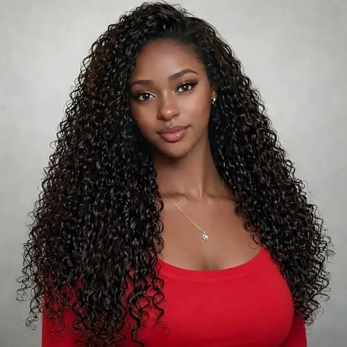 Deep wave half wig with drawstring in natural color styled half up