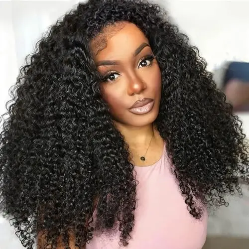 Querary 24 Inch Kinky Curly Half Wig Human Hair Drawstring