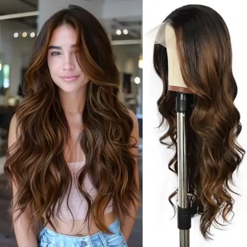 Highlight caramel brown body wave lace front wig with 13x4 hand-tied lace