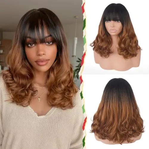 Sidaila 16-inch ombre body wave synthetic wig with bangs